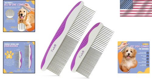 Grooming Essentials: 2 Stainless Steel Combs for Dogs & Cats - Purple Design - Picture 2 of 11