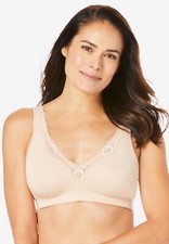 NWT Catherines Cotton Comfort Wireless Back Hook Nude Bra Size 48B