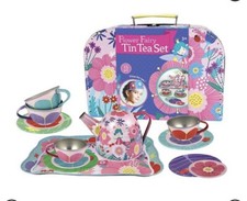 FLOWER FAIRY TIN TEA SET WITH STORAGE AND PAPER CROWS, 20 PCS