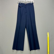 VTG 70s Bell Bottom Disco Pants Flare Polyester Sears 7 24" Waist Navy Blue