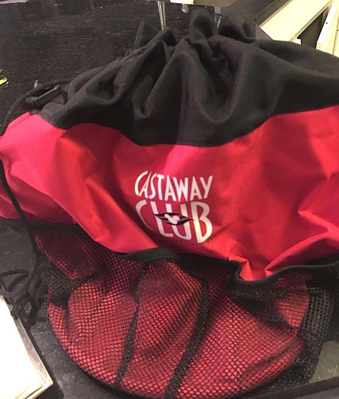 Disney Cruise Line Castaway Club Red w/Black Nylon/Mesh Drawstring Tote/BeachBag