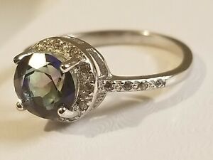 REAL STERLING SILVER Mystic Topaz Oval Shaped Design Band RING