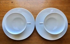 2x KPM Berlin ARKADIA WHITE Porcelain Teacup & Saucer Set Bisque Medallion _EUC