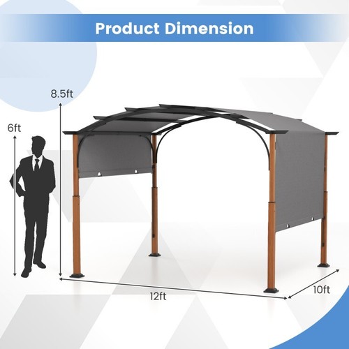 10' x 12' Outdoor Poolside Retractable Pergola w/ Retractable Canopy Metal Frame - Picture 6 of 10