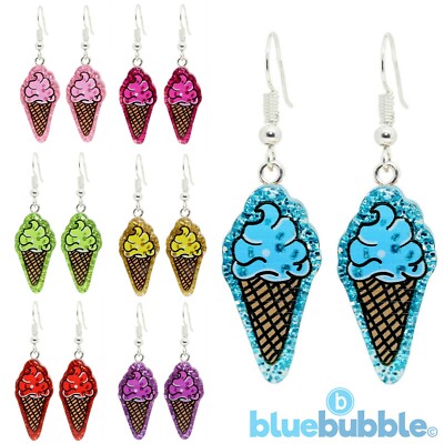 Bluebubble EISDIELE Glitzer Ohrhänger Kitsch Funky Kawaii Neuheit