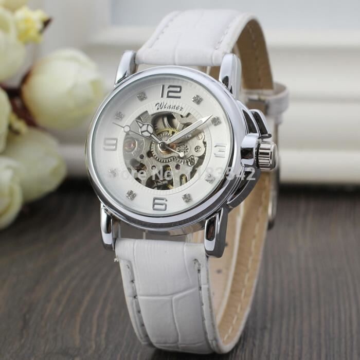 Montre automatique squelette Forsining en acier pour femme au design squelette chic