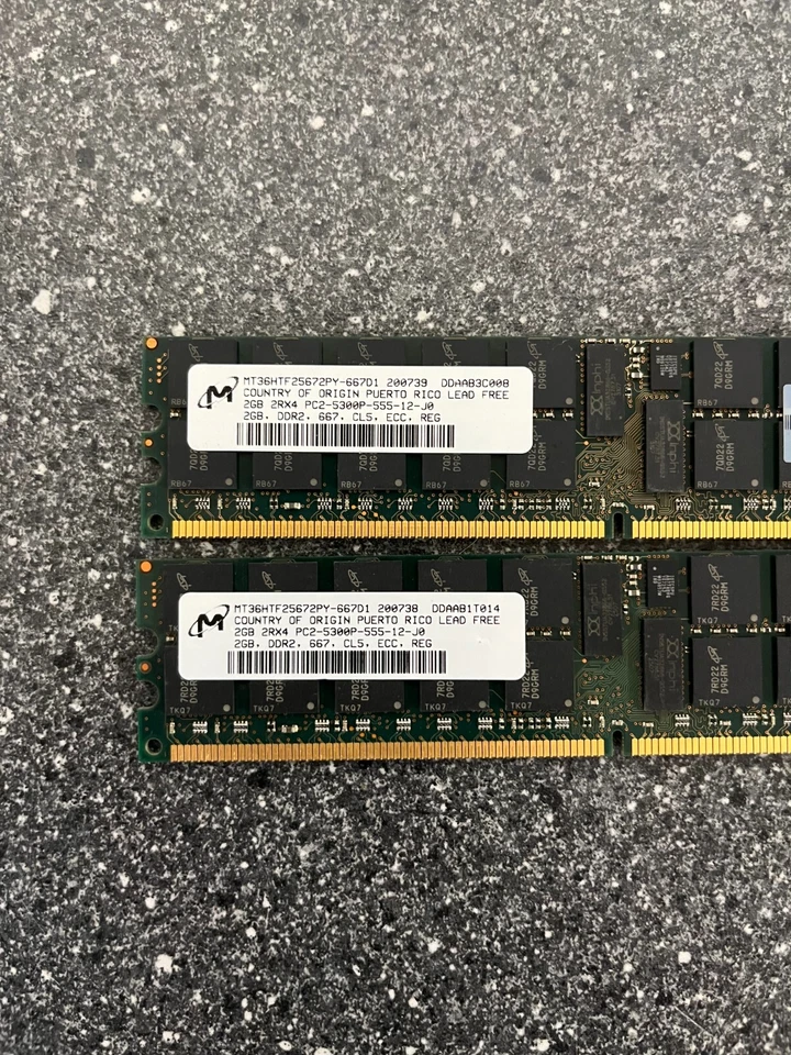 Lotto 4x 2GB DDR2 667MHz PC2-5300P ECC Memoria Registrata - Micron & HP - Usate - Immagine 2 di 4