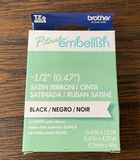 Brother P-touch Embellish Black Print on White Satin Ribbon TZER231     