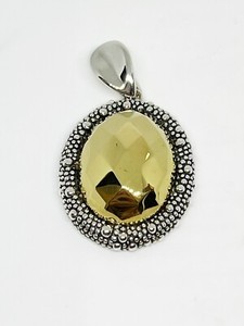 Authentic Michael Dawkins Sterling Silver Gold Plated Hammered Oval Pendant