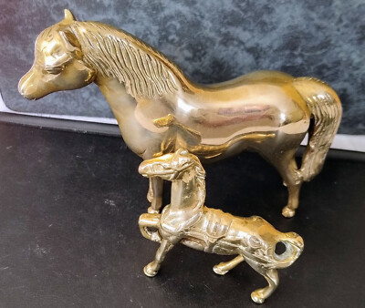 MESSING 2 PFERDE - HOCH EINS HOCH 5 ZOLL - KLEIN 3 1/HALB ZOLL HOCHSCHÖNES DETAIL