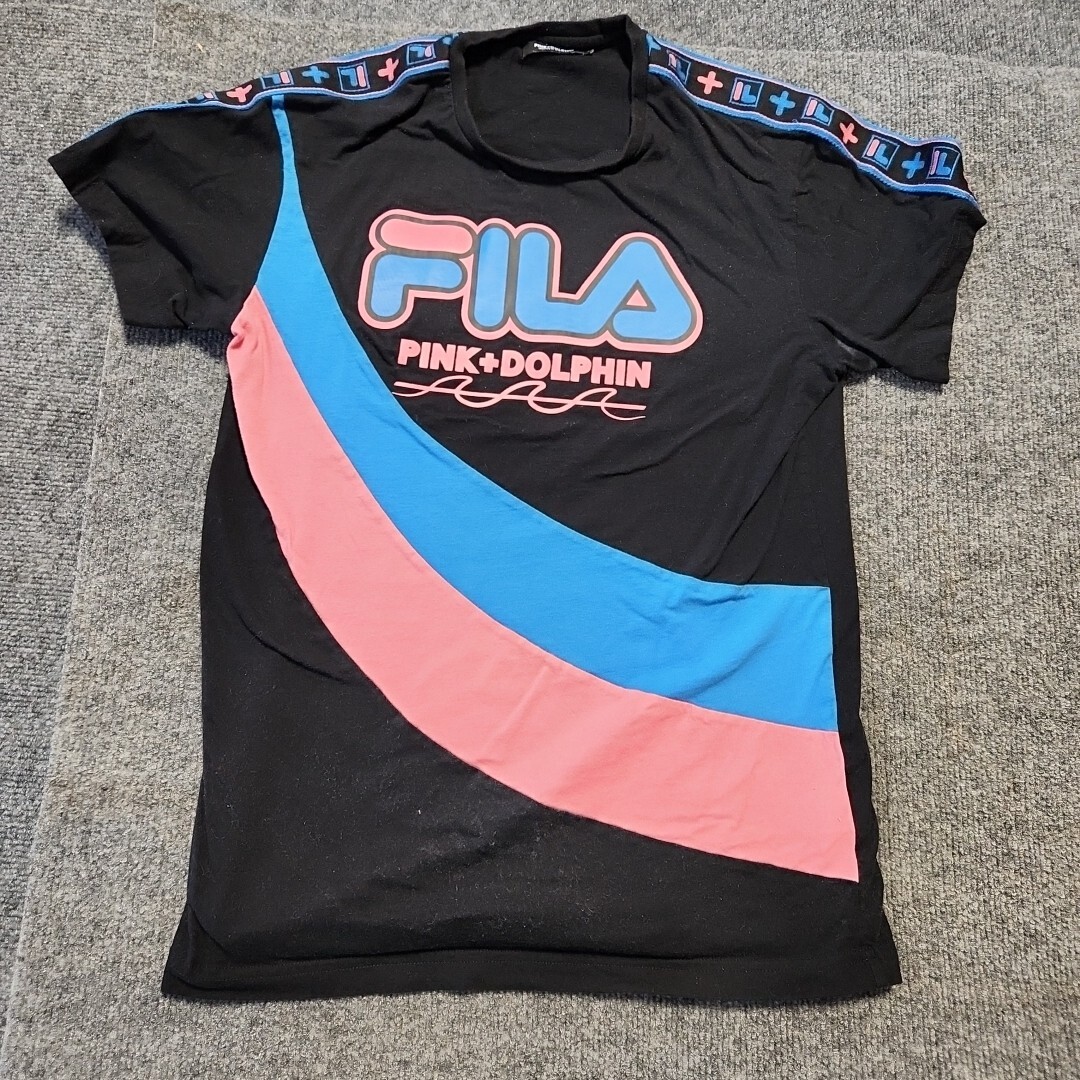 FILA Pink Dolphin T Shirt Uomo M Nera S S Stampa Frontale Grafica