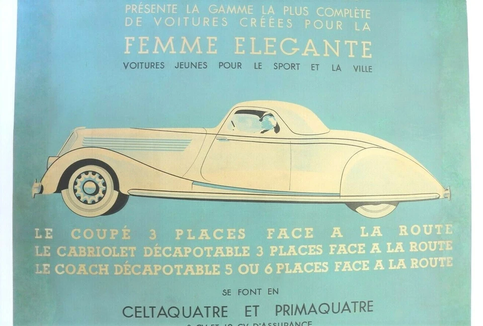 AFFICHE ORIGINALE RENAULT coupé cabrio CELTA PRIMA VIVA NERVA GD SPORT 1934-39 - Photo 2/4