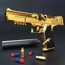Gold Desert Eagle Toy Gun - Realistic Soft Bullet Pistol with Auto Load