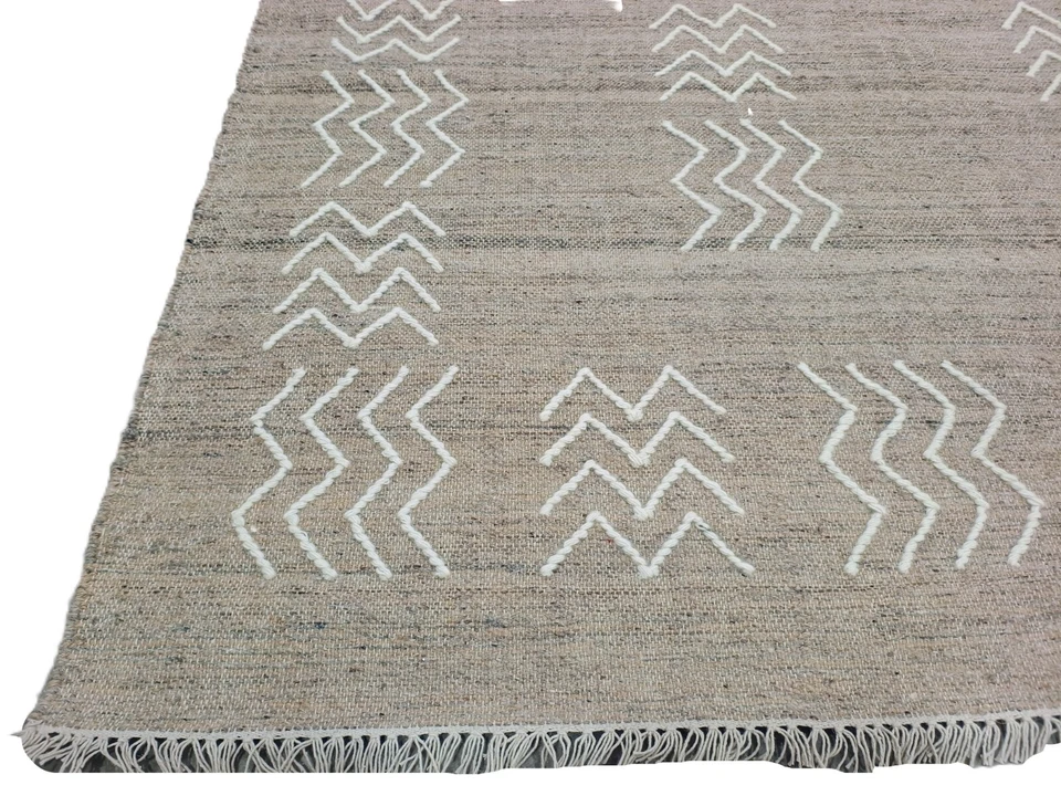 Alfombra gris tejida a mano 100 % lana 6x9 pies Foto 2 de 4