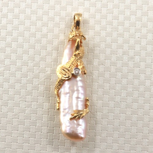 Dragon Wrapped Biwa Pearl Pendant – 14k Yellow Gold with Diamond - Picture 2 of 14