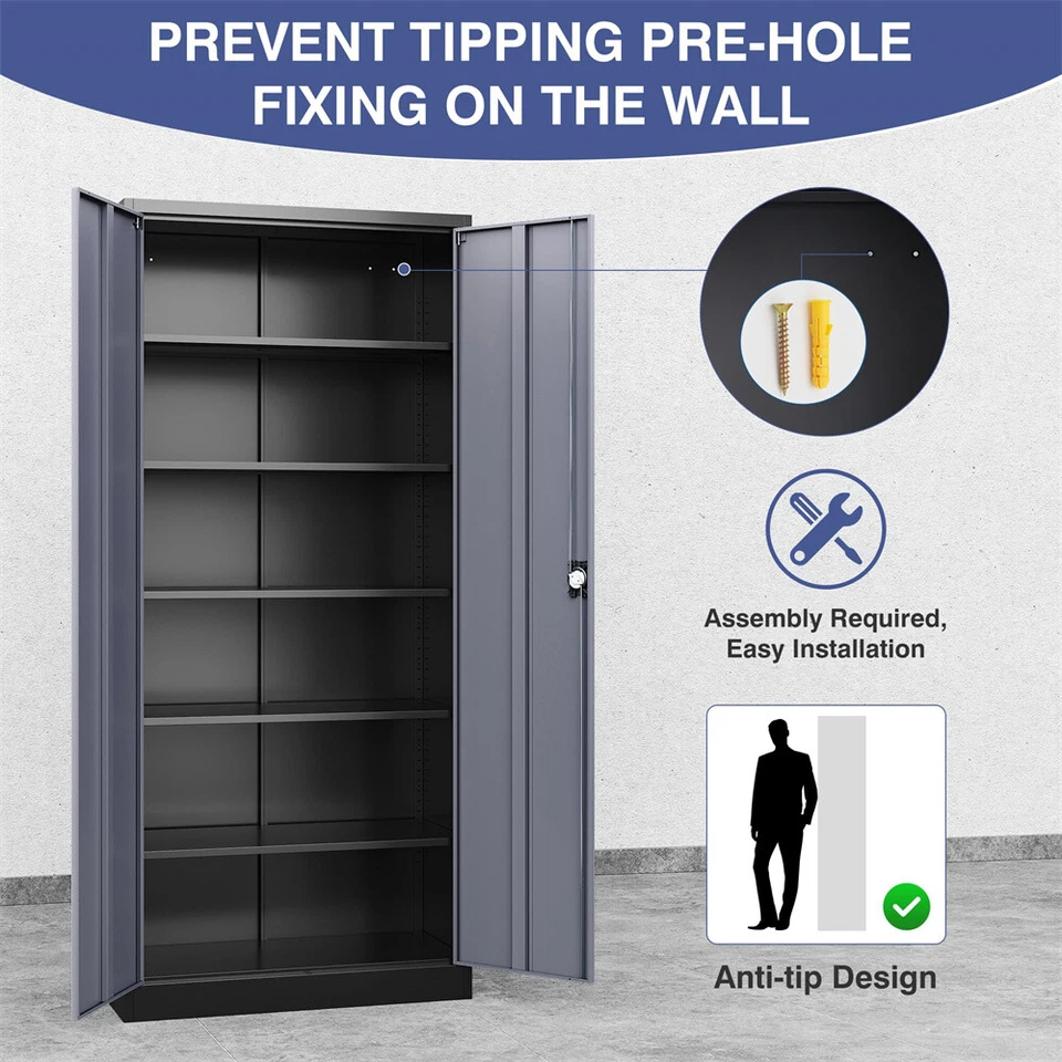 Metal Storage Cabinet with Adjustable Shelves and Locking Doors for Home Garage - Image 3 of 4