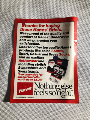 Vintage Hanes 1990 Sara Lee Briefs Thanks Buying Mail In Coupon