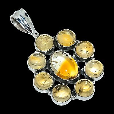 Natural Citrine Cabs Gemstone Handmade 925 Solid Silver Gift Pendant 1.77