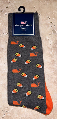 NEW Vineyard Vines Mens One Size Heather Gray Halloween Candy Corn Whale Socks