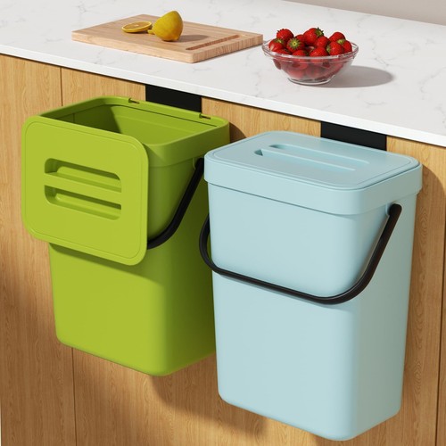 12L/3.2Gal Blue Polypropylene Compost Bin with Lid for Kitchen Under