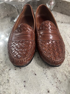 Allen Edmonds St Lucia Shoes Loafers 11.5 B Woven Leather Brown