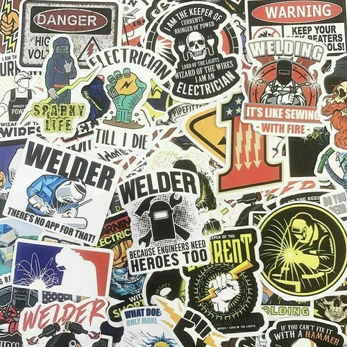 100 Hard Hat Helmet Stickers Funny Construction Welder Toolbox Electrician Union - Picture 10 of 12