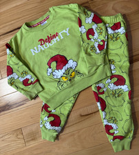 Unisex Toddler 3T Grinch Green DEFINE NAUGHTY Sweatsuit 2 Piece Outfit