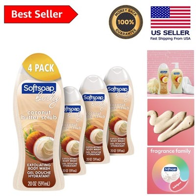 Eco-Friendly Coconut Butter Body Wash - Exfoliating 4-Pack for All Skin Types