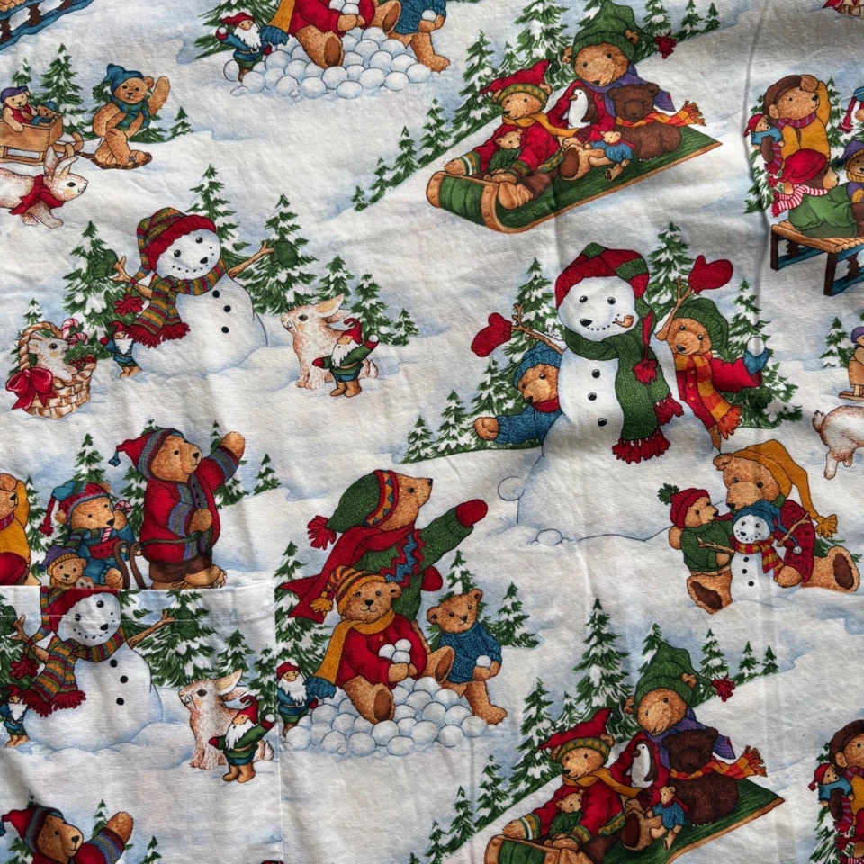 Blusa Médica Vintage FUNdamentals M Invierno Osos Muñeco de Nieve Estampado Navidad 100% Algodón Foto 3 de 4