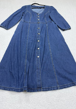 Gap Midi Dress Blue Denim Sweetheart Long Sleeve Preppy Boho Retro Size XL New
