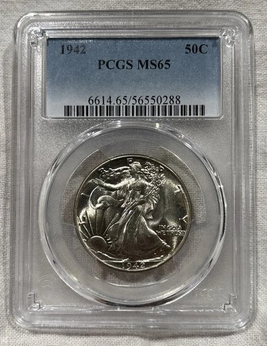 GRADED 1942 Walking Liberty Half Dollar PCGS MS65 Silver American Coin