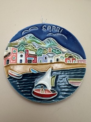 Island of Capri, Italy - Art Tile Wall Raised Handmade 3 3/4  Round Design