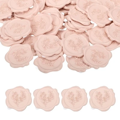 Autocollants sceau de cire feuille d'eucalyptus, 50 pcs gaufrés, rose doux - Photo 1/4