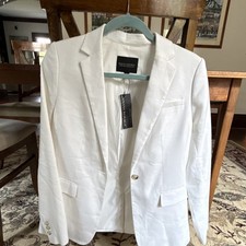 Banana Republic Long White Linen Blend Blazer Notch Lapel Single-Breasted 4