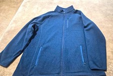 George Men's Blue Fleece Full-Zip Jacket Stand-Up Collar Pockets XL