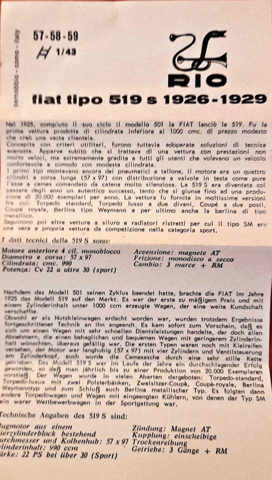 🔹🔹🔹 FIAT MODELLO 519 S 1926 RIO  1:43 COLLEZIONE  MODELLINO 🔹🔹🔹 - Immagine 4 di 4