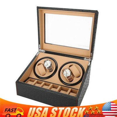 Leather 4+6 Watch Case Watch Winder Automatic Rotation Display Box Storage Case