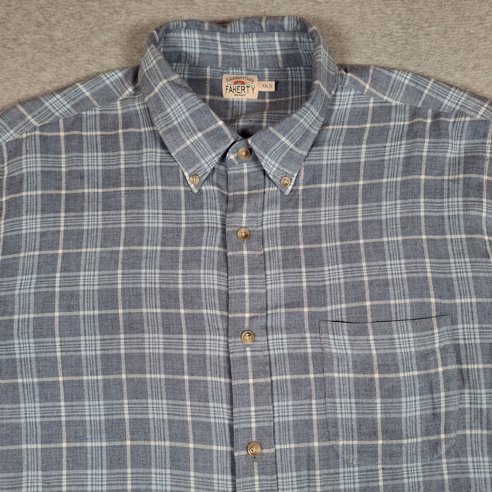 Faherty Button Down Shirt Men XXL Blue White Plaid Chest Pocket Organic Cotton