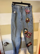 RARE 90s Disney Mickey  Co Mickey Mouse Denim Jeans with Colorful Patches 9/10