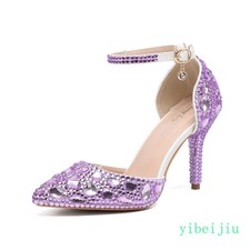 Lady Women's Glitter Ankle Strap Rhinestones Dress Evening Wedding Shoes Banquet
