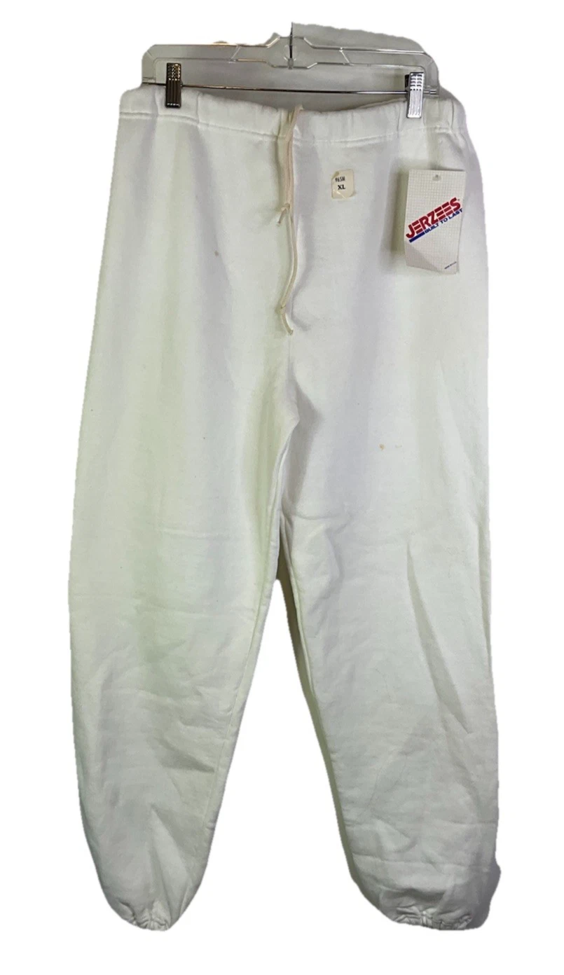 NOS Vintage 90s Jerzees XL Blank Joggers Jogger Sweat Pants White USA Streetwear