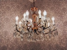 antico lampadario 12 fl plafoniera lampadario bronzo cristallo barocco 1920 ca.