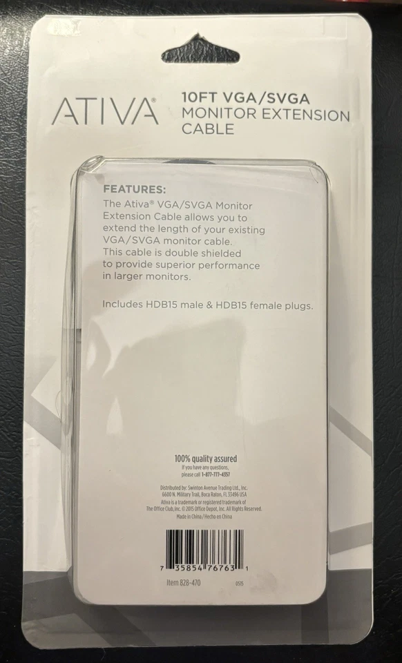 Ativa® VGA Monitor Extension Cable, 10’, Black - Image 2 of 2