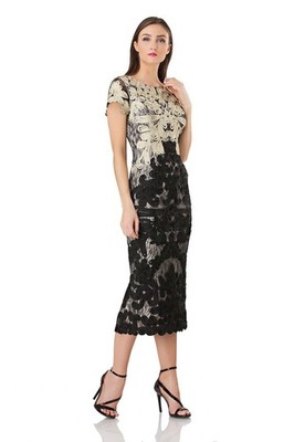 New! JS COLLECTIONS ~Size 16~ Floral Soutache Midi Dress Gold Black Retail $390