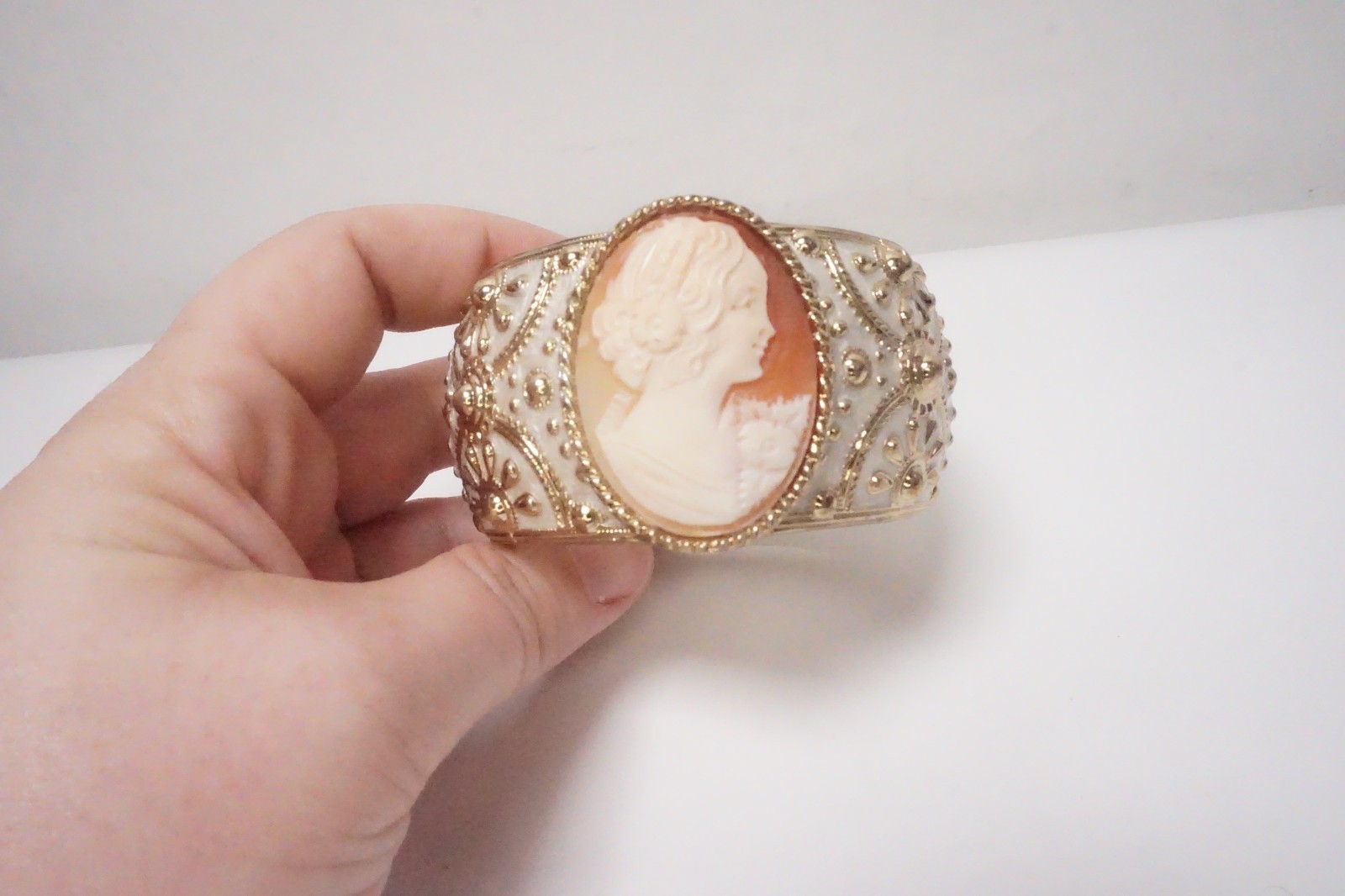 Amedeo NYC La Piazzetta Cameo Hinged Bangle Bracelet