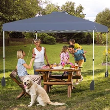 GOPLUS 10 X 10' Pop up Canopy Tent w/ 1 Sidewall Wheeled Bag 8 Stakes
