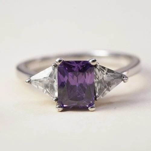 Size 8.5, Vintage sterling 925 silver handmade ring with amethyst and cz