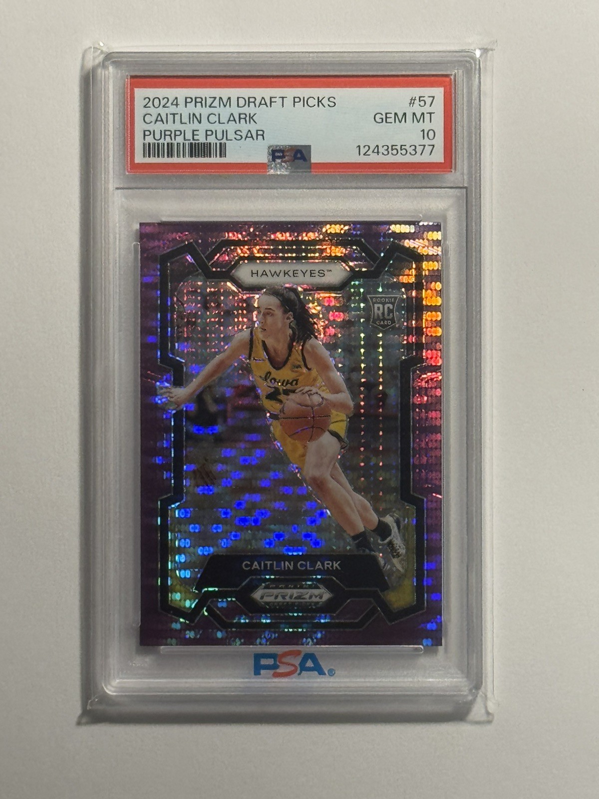 2024 Panini Prizm Draft Picks - Caitlin Clark #57 Purple Pulsar Rc /55 PSA 10 