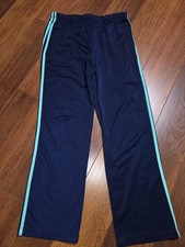 Vtg Adidas 3 Stripes Uncuffed Sweatpants Sz-Medium Men's Navy Blue/Turquoise EUC