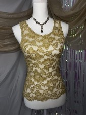 Vintage Gold Label Victoria  s Secret Gold Floral Lace Cami Lingerie 90  s Sz S